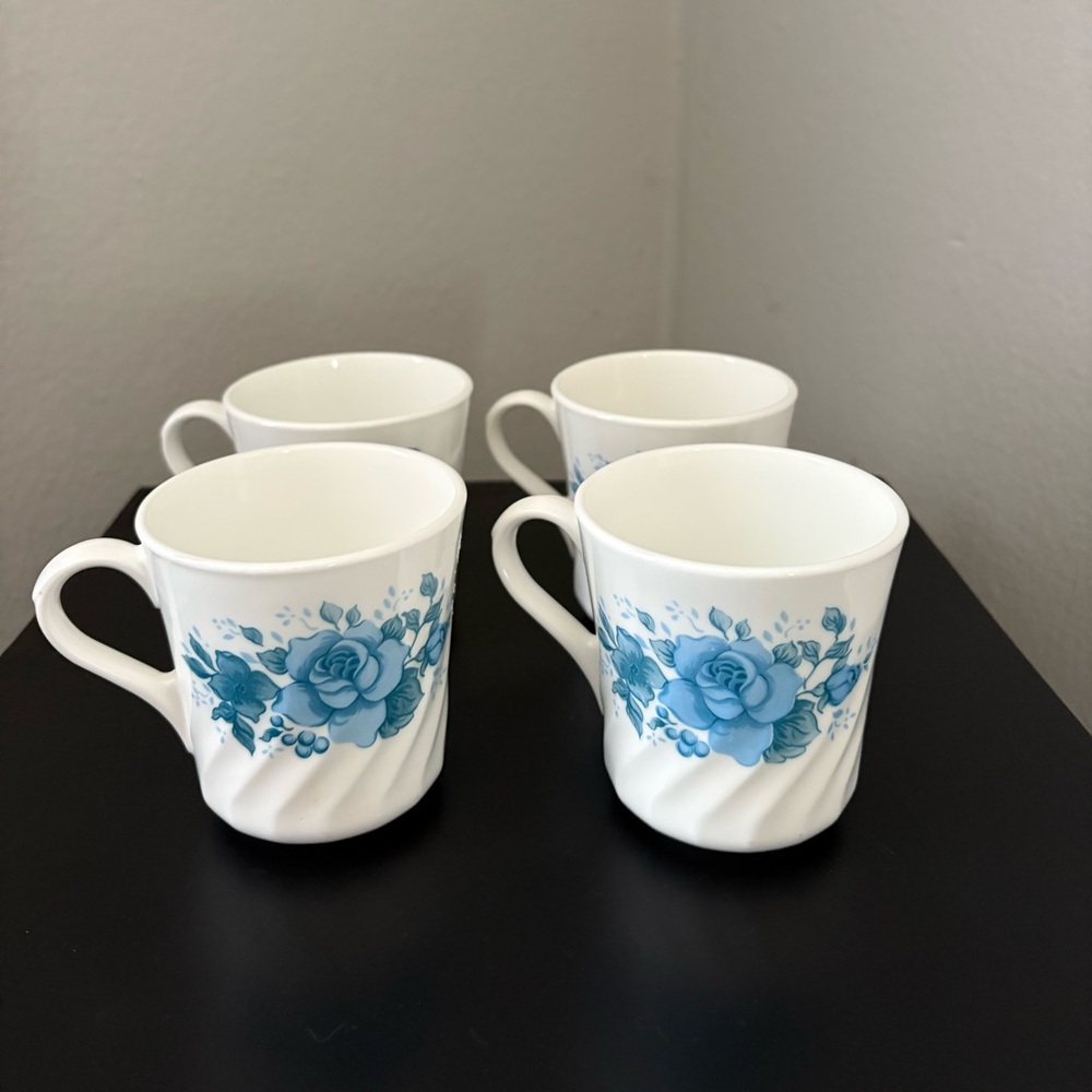 Vintage Corningware Blue Velvet Swirl Coffee Mugs Cups Set of 4 - Preused